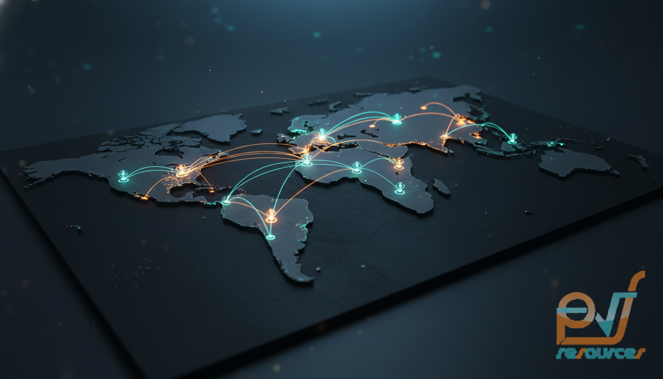 Global operations map showing PVF Resources worldwide presence